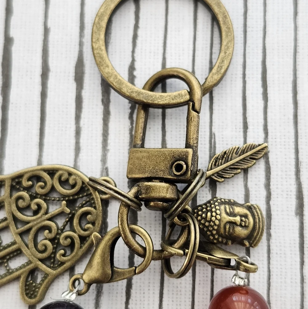 Chakra Stone Purse Charm or Keychain Hamsa Meditation Buddha Positivity
